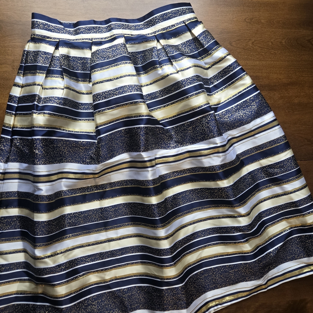 Chicwish Navy and Gold Striped A-Line Skirt